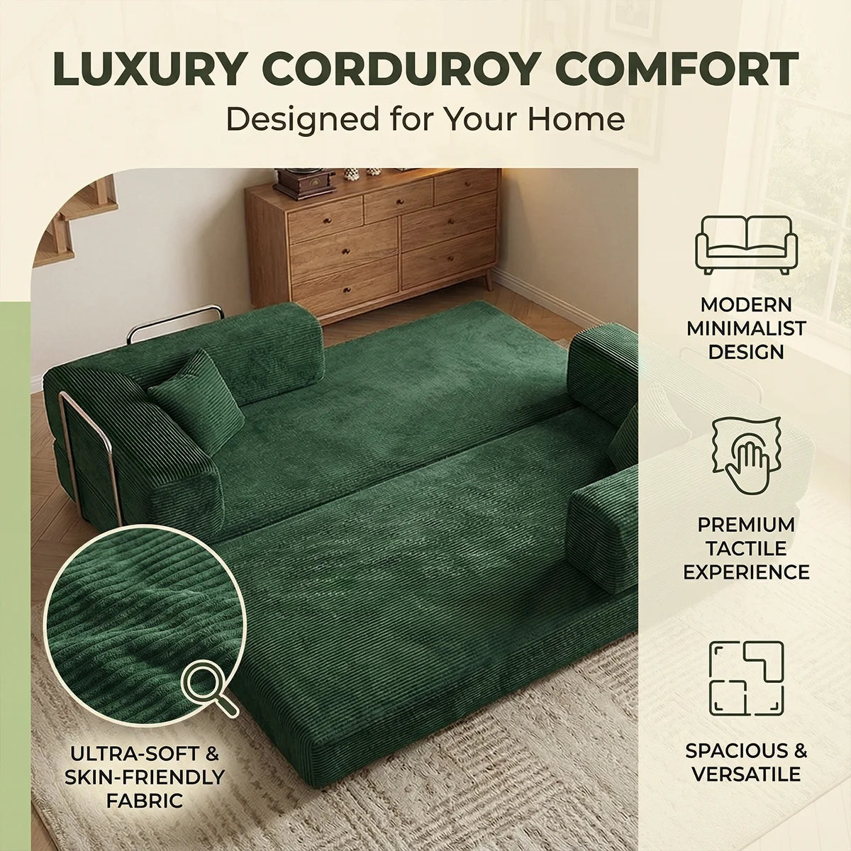 YQzyphyna Futon Sofa Bed Convertible 4 In 1 Corduroy Sleeper Loveseat