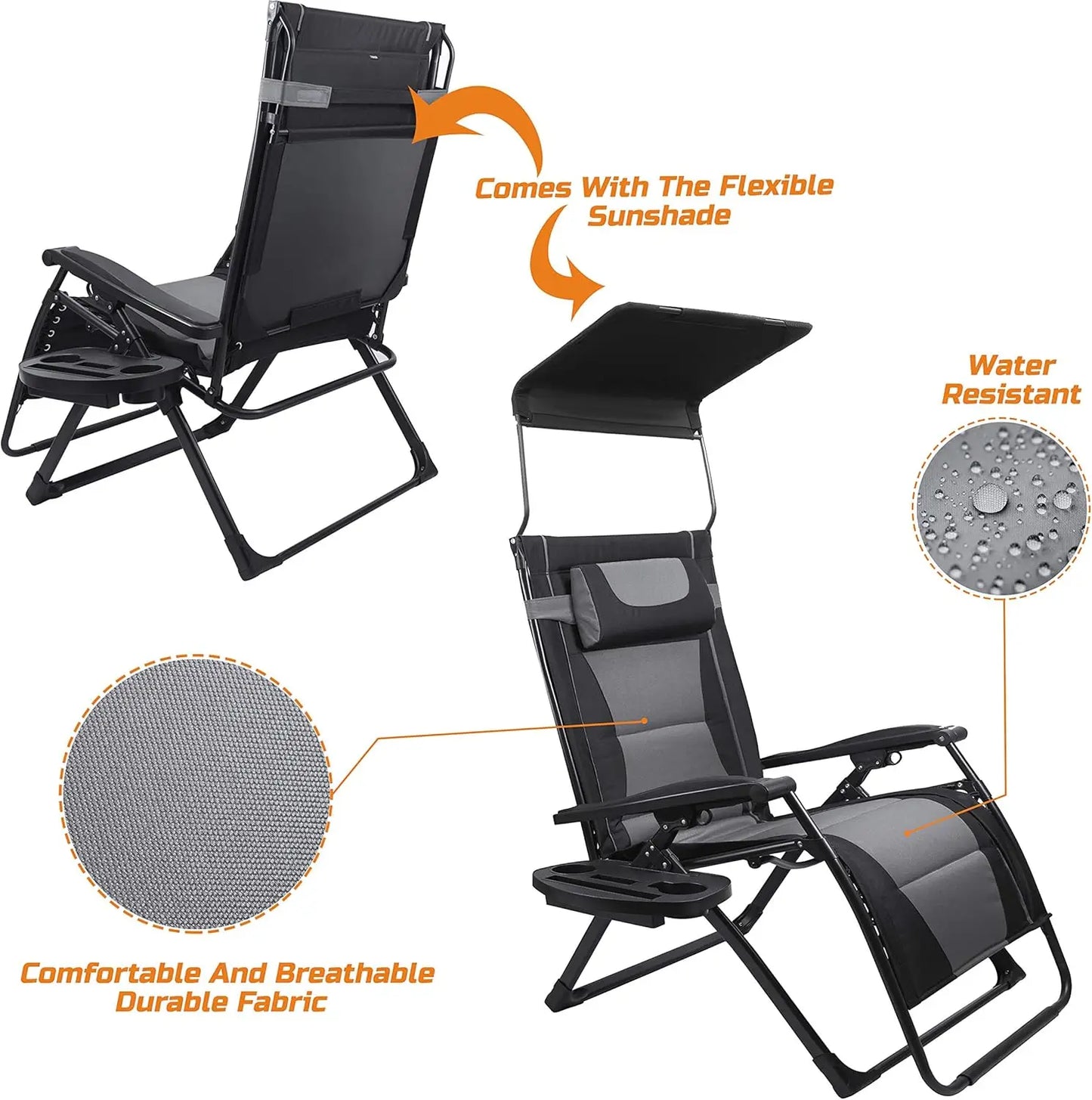 Oversize Recliner Folding Chair For Outdoors With Sunshade