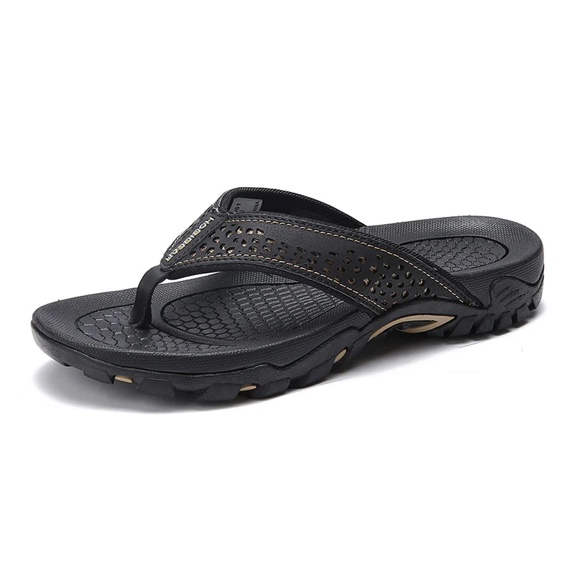Jumpmore Men's Summer Flip Flops PU Leather Beach Shoes
