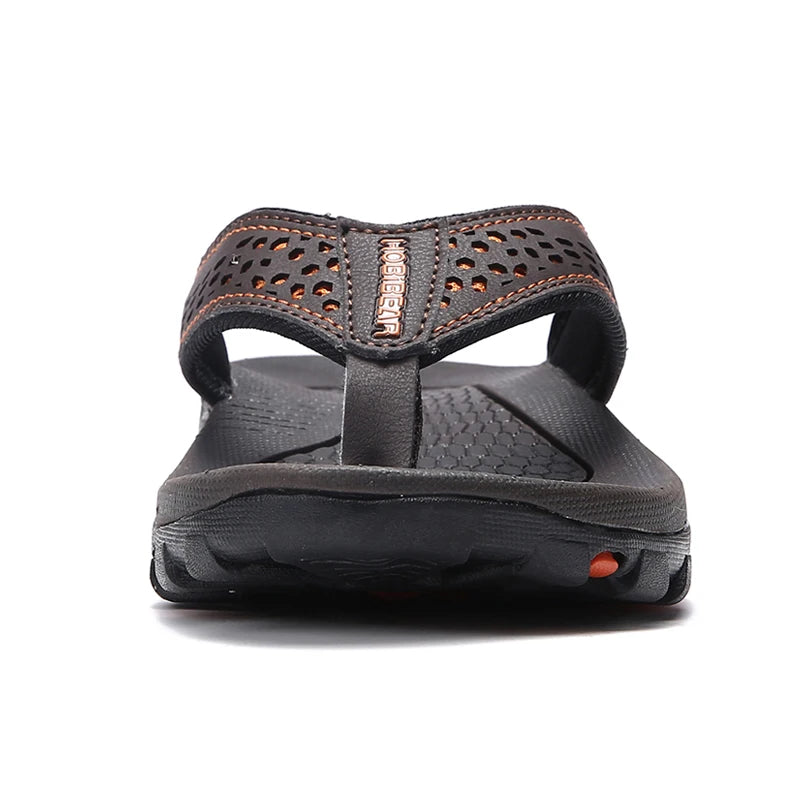 Jumpmore Men's Summer Flip Flops PU Leather Beach Shoes