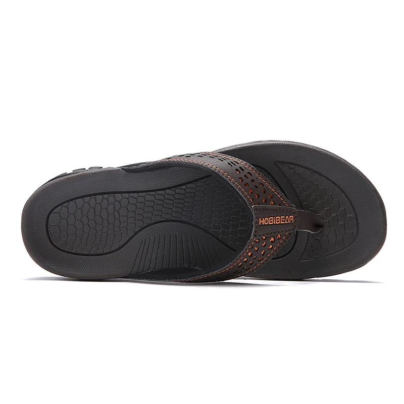 Jumpmore Men's Summer Flip Flops PU Leather Beach Shoes
