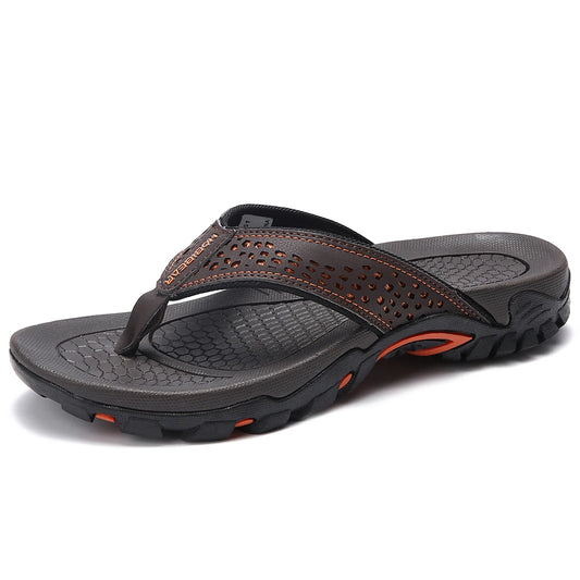 Jumpmore Mens PU Leather Summer Flip Flops EVA Beach Shoes