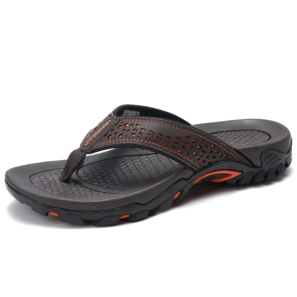 Jumpmore Men's Summer Flip Flops PU Leather Beach Shoes