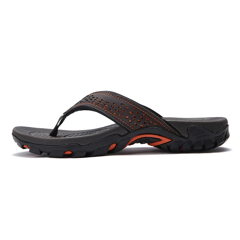 Jumpmore Men's Summer Flip Flops PU Leather Beach Shoes