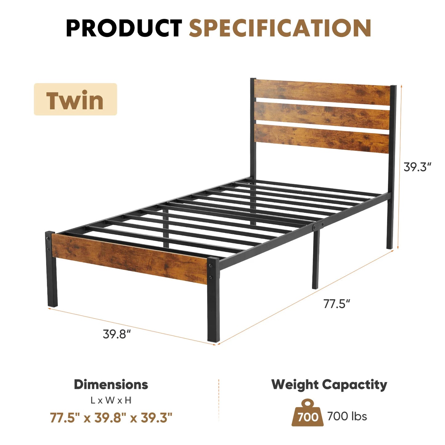 JHK Queen Metal Platform Bed Frame With Wood Slats