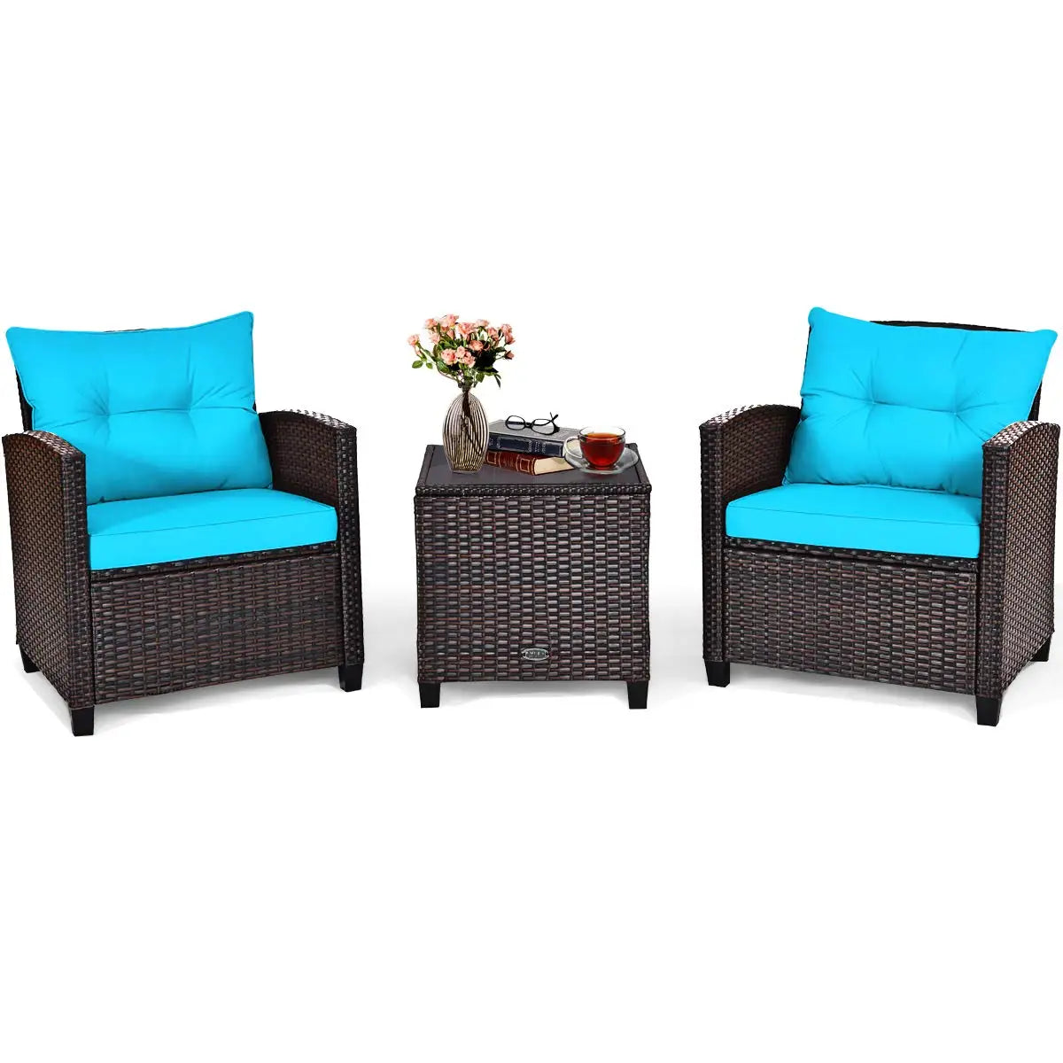 PE Rattan 3 Piece Outdoor Patio Sofa Set With Cushions