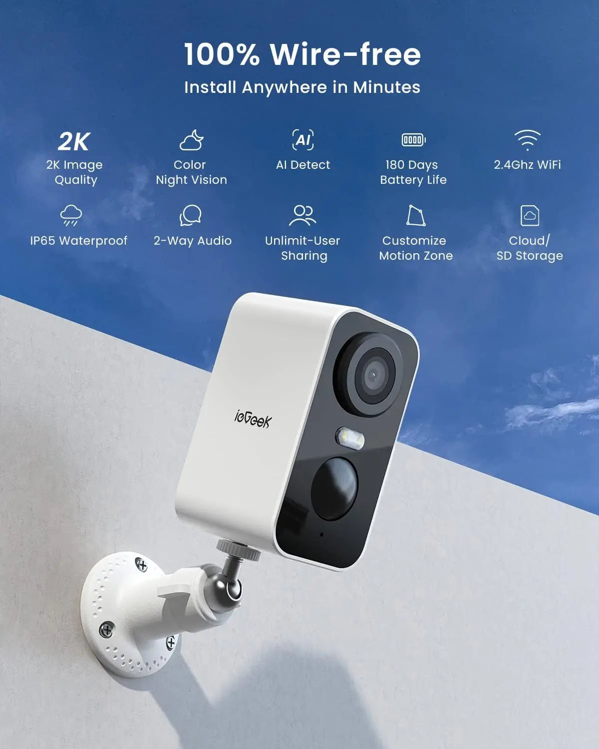 IEGEEK 2K Wireless Security Camera Outdoor Night Vision