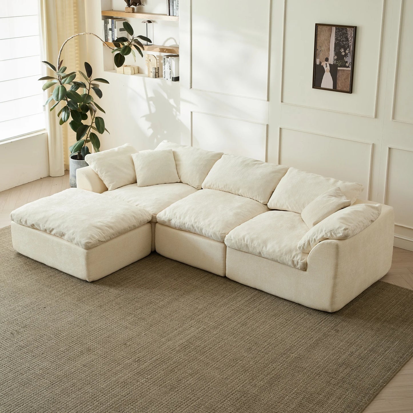 Yeflixvrau Modern L-Shaped 3-Seater Sofa With Ottoman