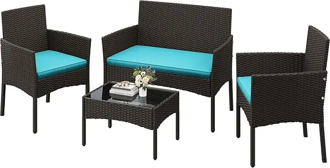 XIUWO 4-Piece Patio Conversation Set With Glass Table