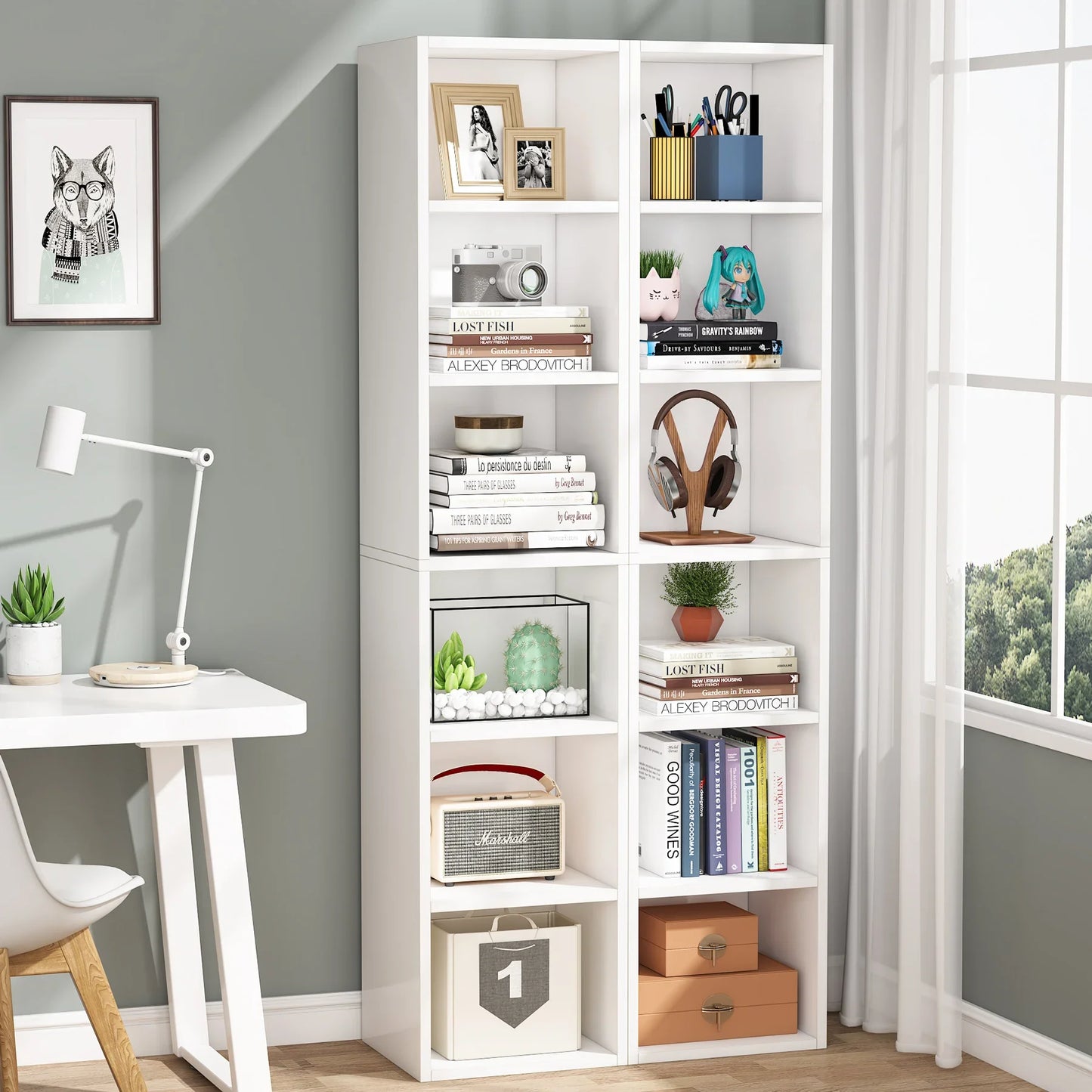 Tribesigns Narrow Corner Bookcase With Six Cube Display Shelves