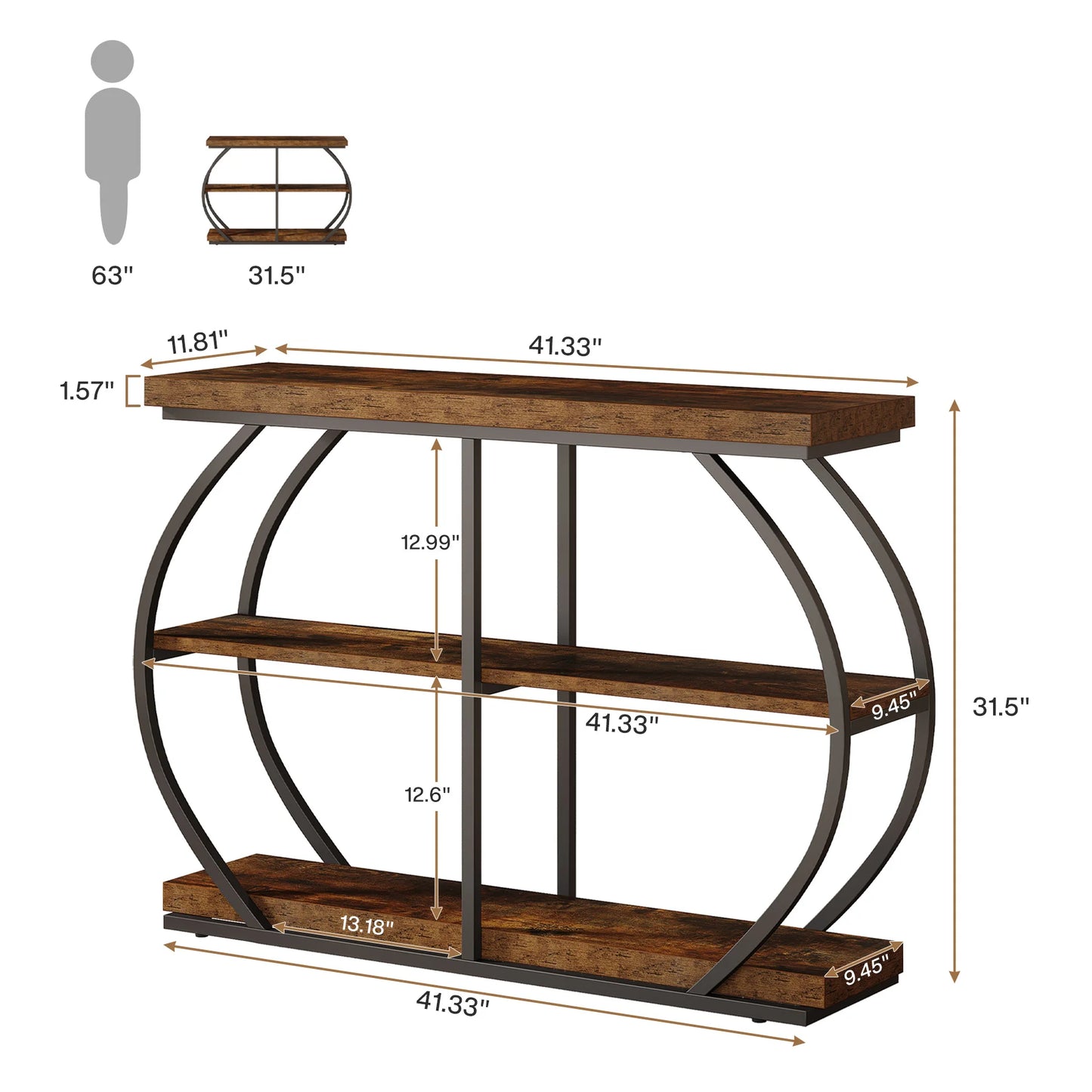 Tribesigns Console Table Industrial Arched Frame With Storage