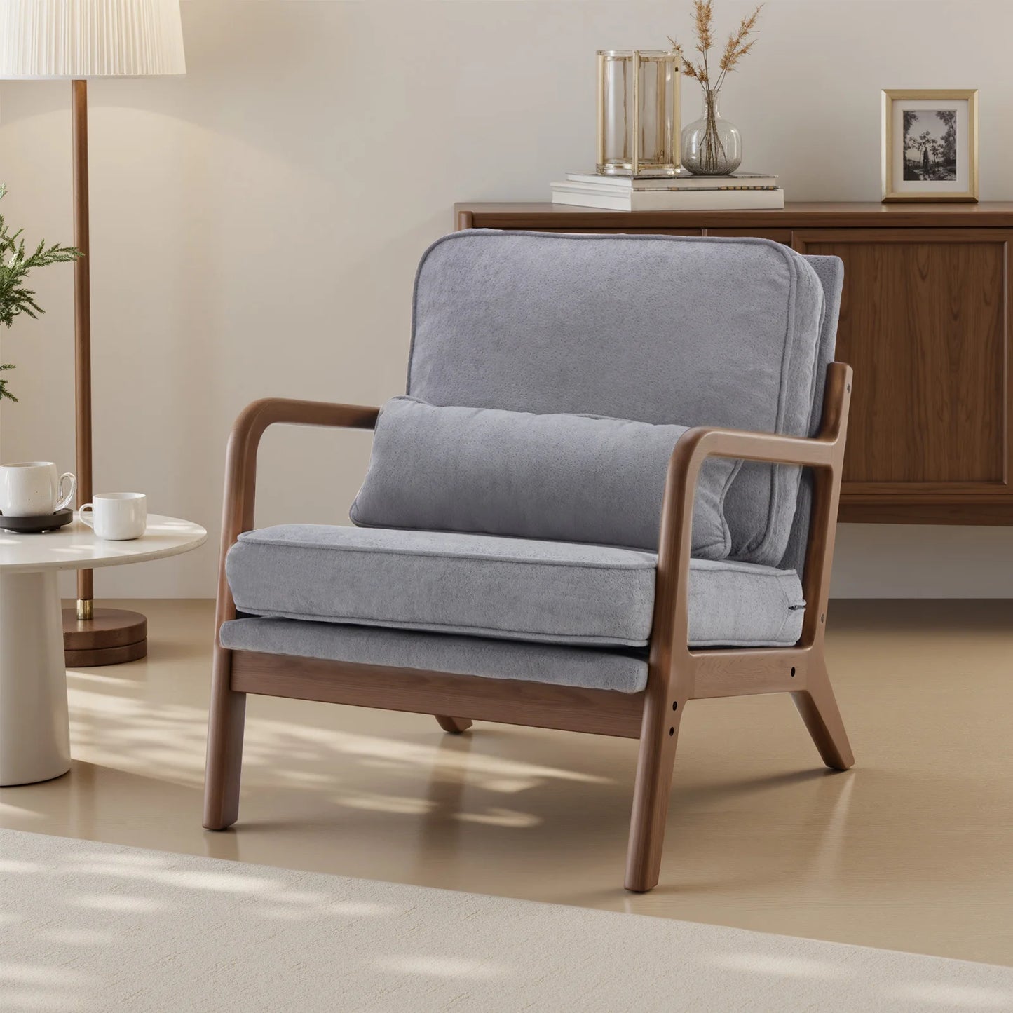 JHK Mid Century Modern Chair Solid Wooden Frame With Arms