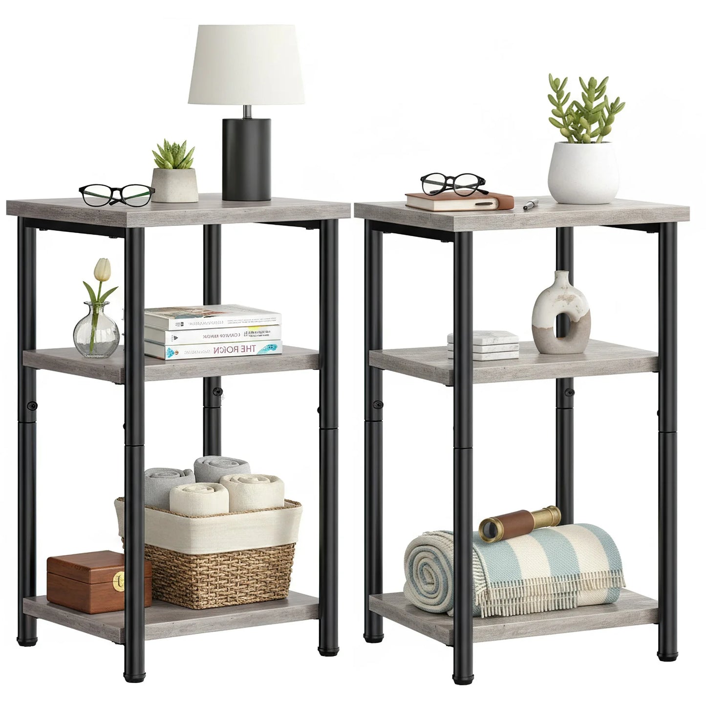 Mcq 3 Tier Wood End Table Set With Storage Shelf