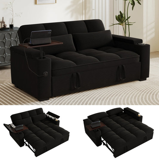 65 Inch Foldable Sofa Bed With Swivel Table And USB Charging