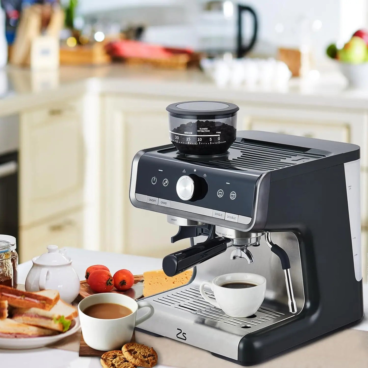 Acekool Espresso Machine With Grinder And Milk Frother Steam Wand 20 Bar