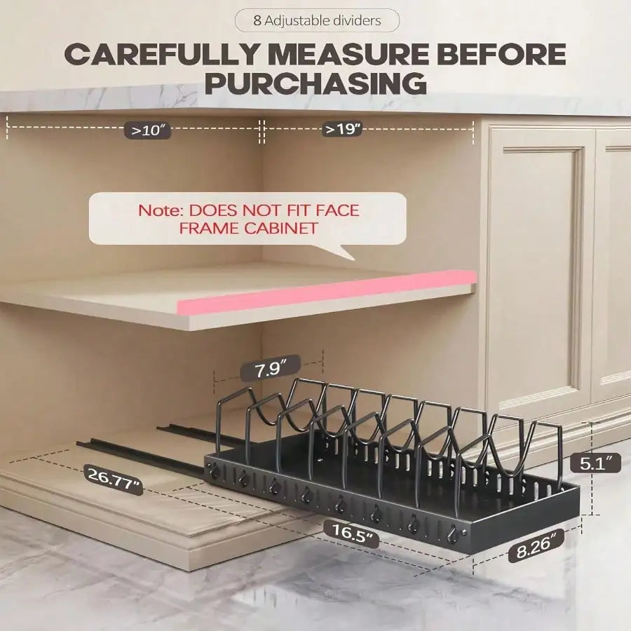 Pull-Out Pot And Pan Organizer, Kitchen Cabinet Drawer With 10 Adjustable Dividers, Easy Assembly, Pasting Fixed, No Drilling, Large Capacity, Heavy Duty, Expandable Length Between 16.93-23.23 Inches, Perfect Mother's Day Gif