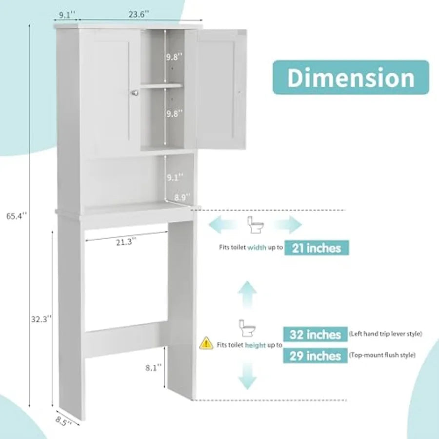 Over the Toilet Storage Cabinet, Bathroom Shelf Organizer with Anti-Tip Device Small Freestanding Space Saver with Adjustable S