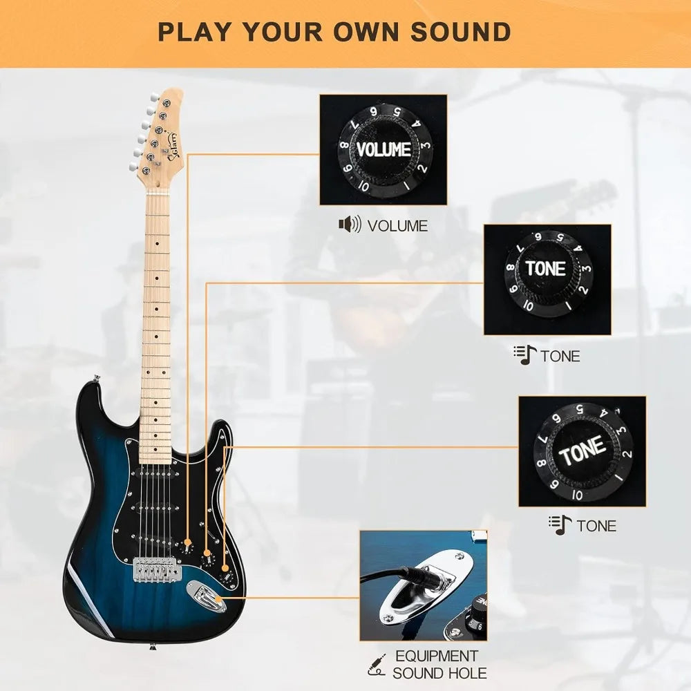 Full Size Electric Guitar for Beginners with 20W Amp and Accessories - Dark Blue, 39" Right Handed