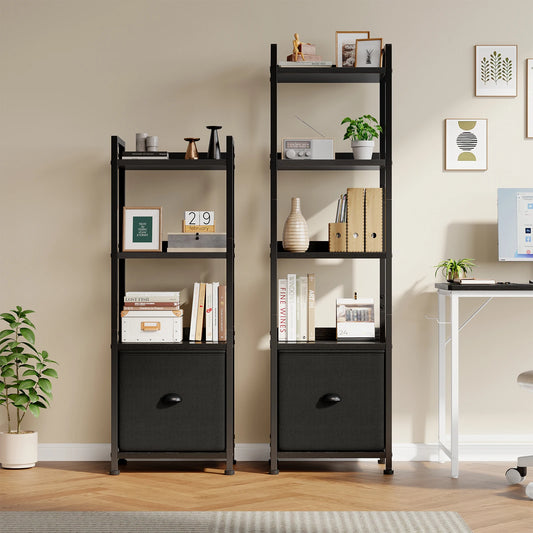 MCQ 5 Tier Metal And Wood Bookshelf With Fabric Drawers