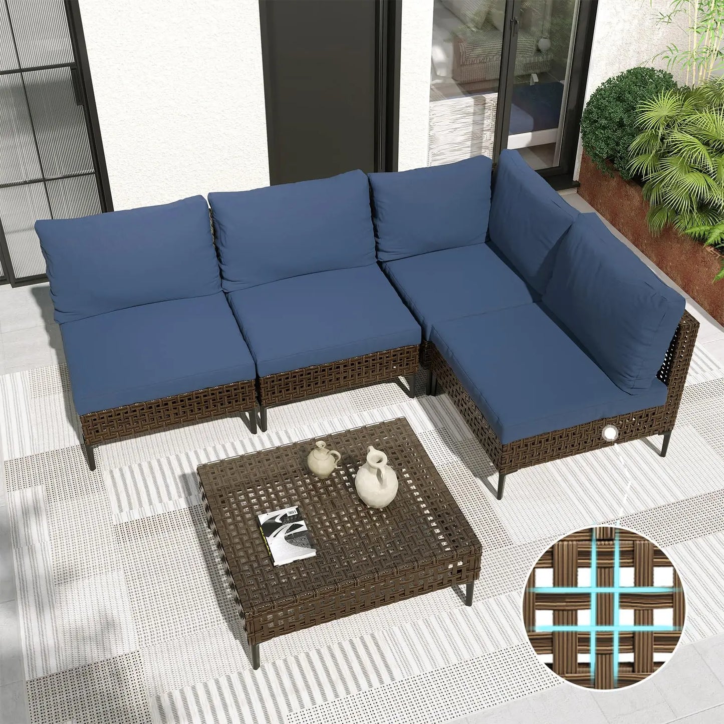 Boho Outdoor Conversation Set In Wicker With Water Resistant Cushions