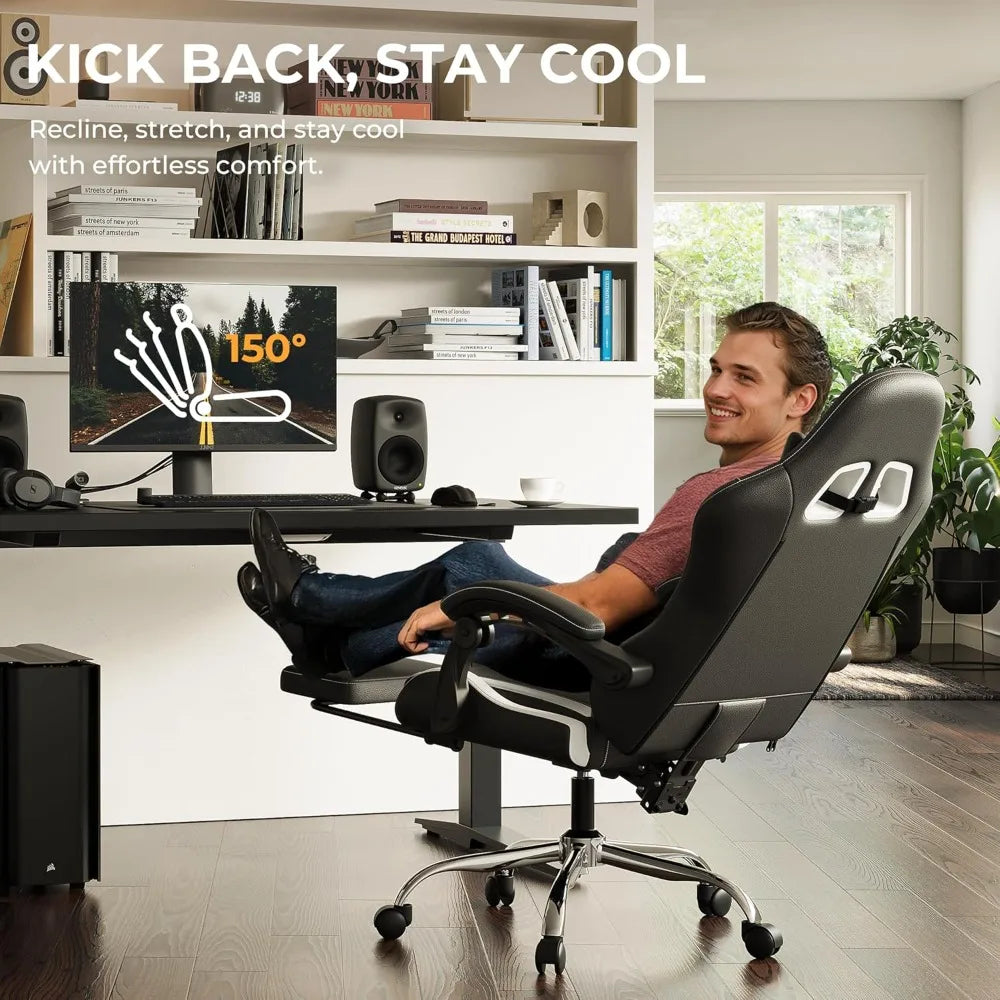 Ergonomic Gaming Chair With Footrest Massage Lumbar Support Adjustable