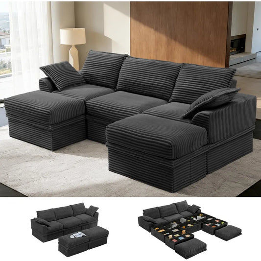 U Shaped Sectional Sofa With Storage And Ottoman Modern Comfort