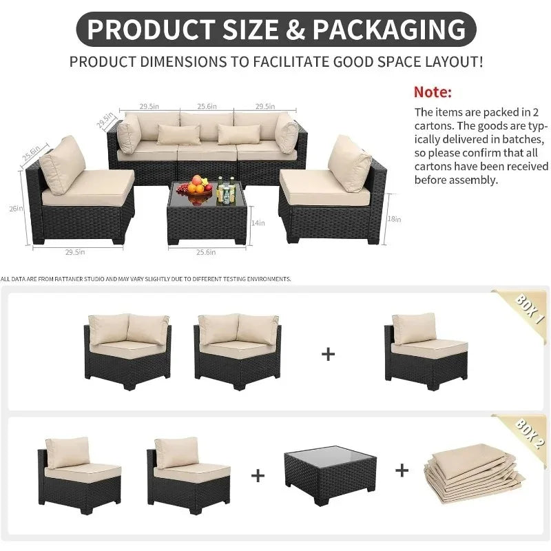 All Weather Wicker Outdoor Patio Sectional Set With Glass Table Cushions