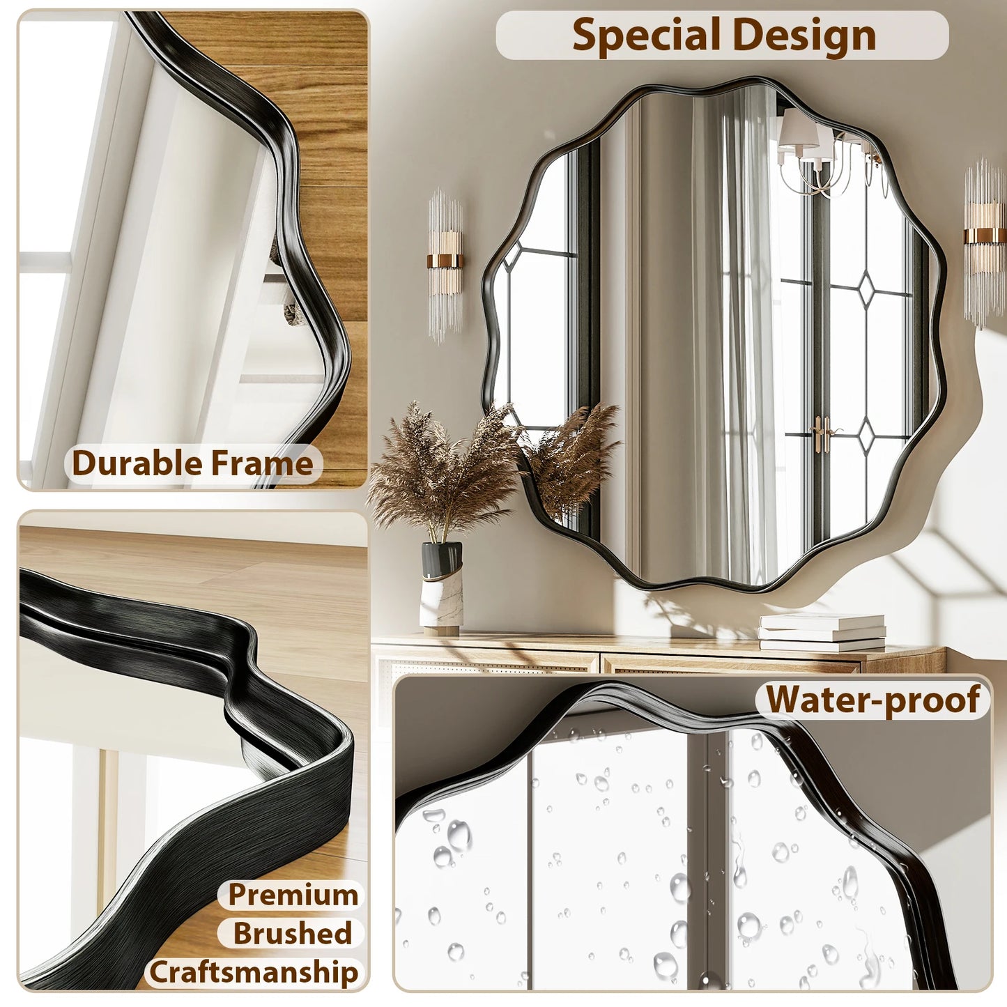 BEAUTYPEAK Wavy Round Decorative Wall Mirror With Deep Frame