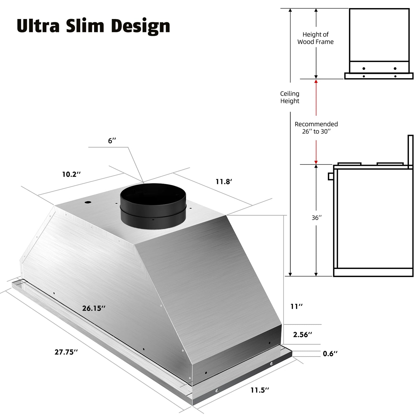 BRANO Range Hood Insert, 750 CFM, Ducted Or Ductless Convertible