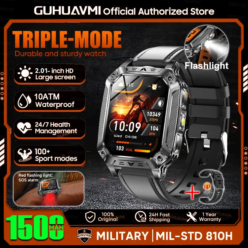 Military Grade Smartwatch 1500mAh Battery Life 100 Days Bluetooth Call SOS