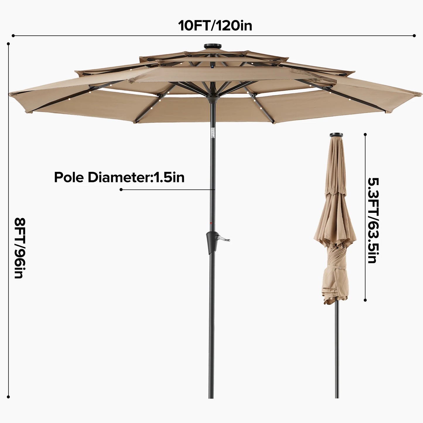 Jhk 3 Tier Outdoor Patio Umbrella With 32 LED Lights And Crank