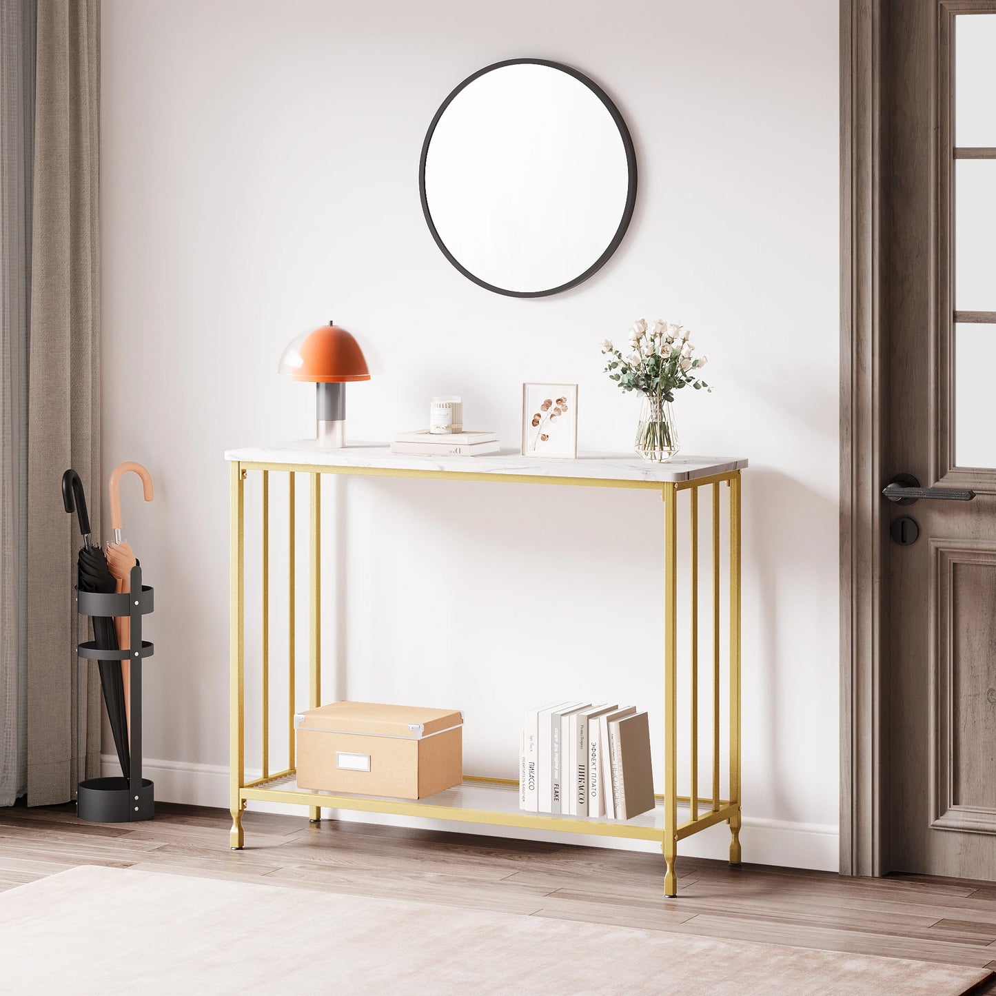 HobbyLane Console Table With Glass Shelf And Metal Frame For Hallway Living Room