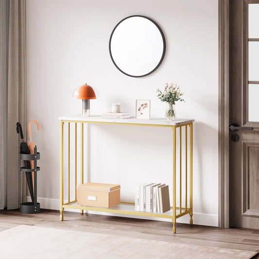 HobbyLane Console Table With Glass Shelf And Metal Frame For Hallway Living Room