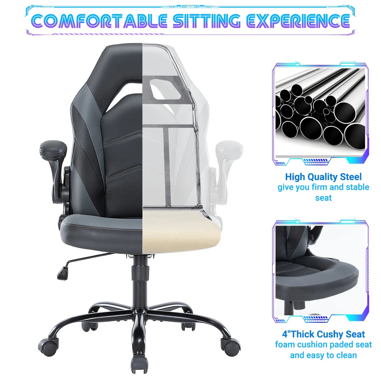 JHK Ergonomic Office Gaming Chair With Flip-Up Armrest