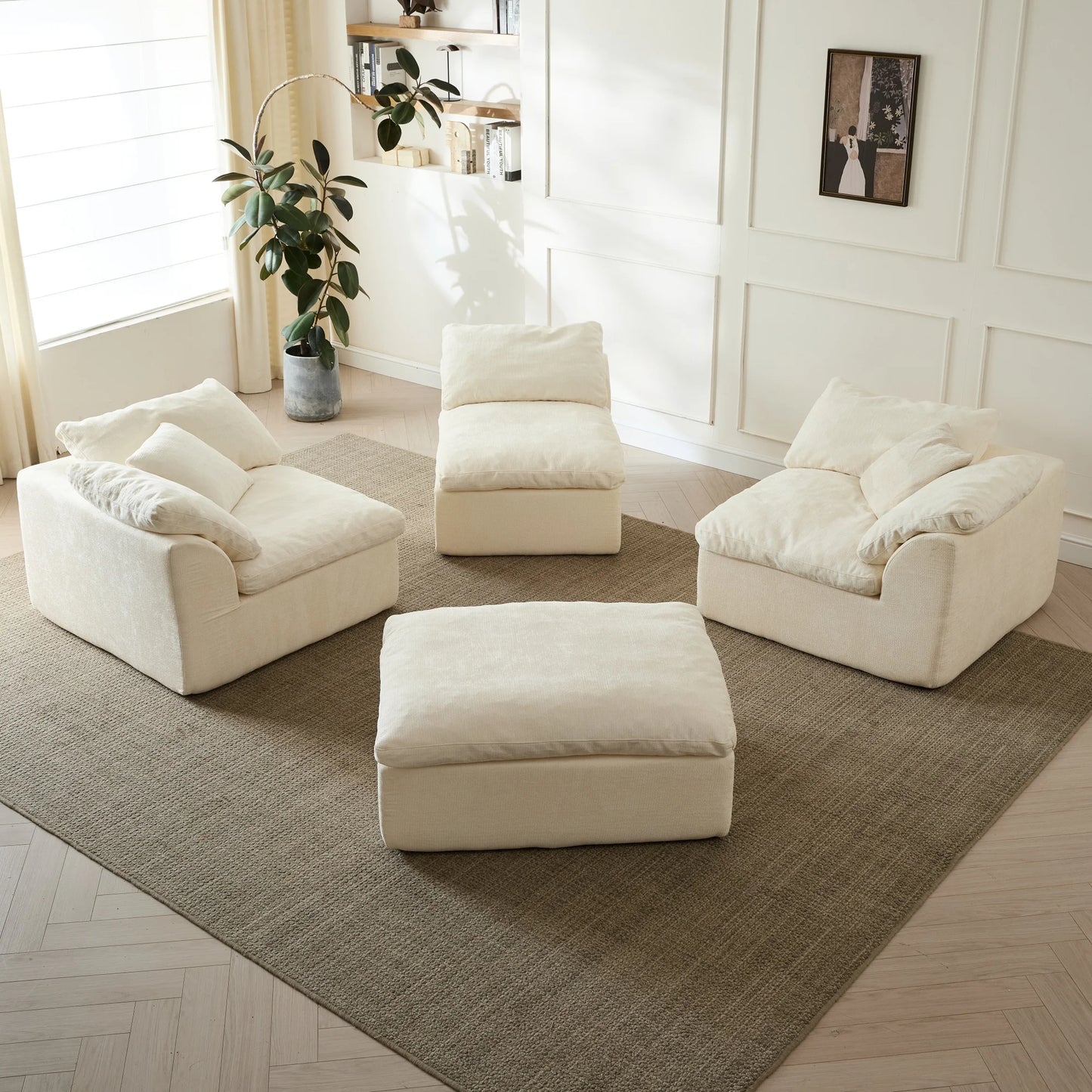 Yeflixvrau Modern L-Shaped 3-Seater Sofa With Ottoman