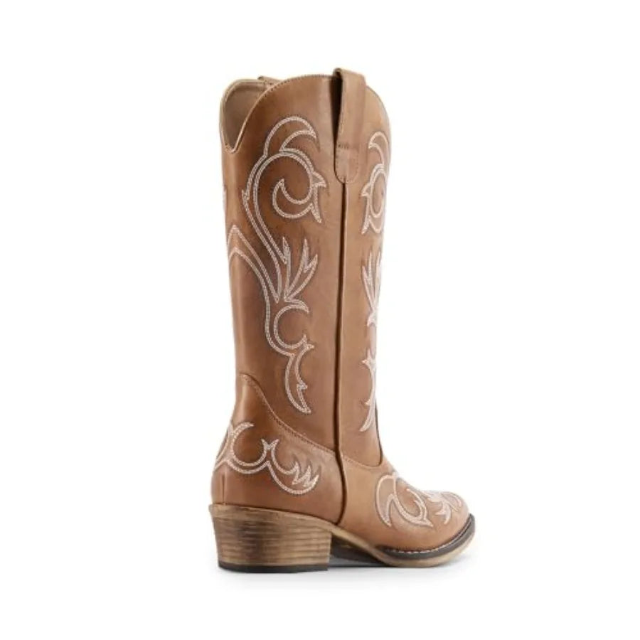 Mid Calf Women's Embroidered Square Toe Western Cowboy Boots