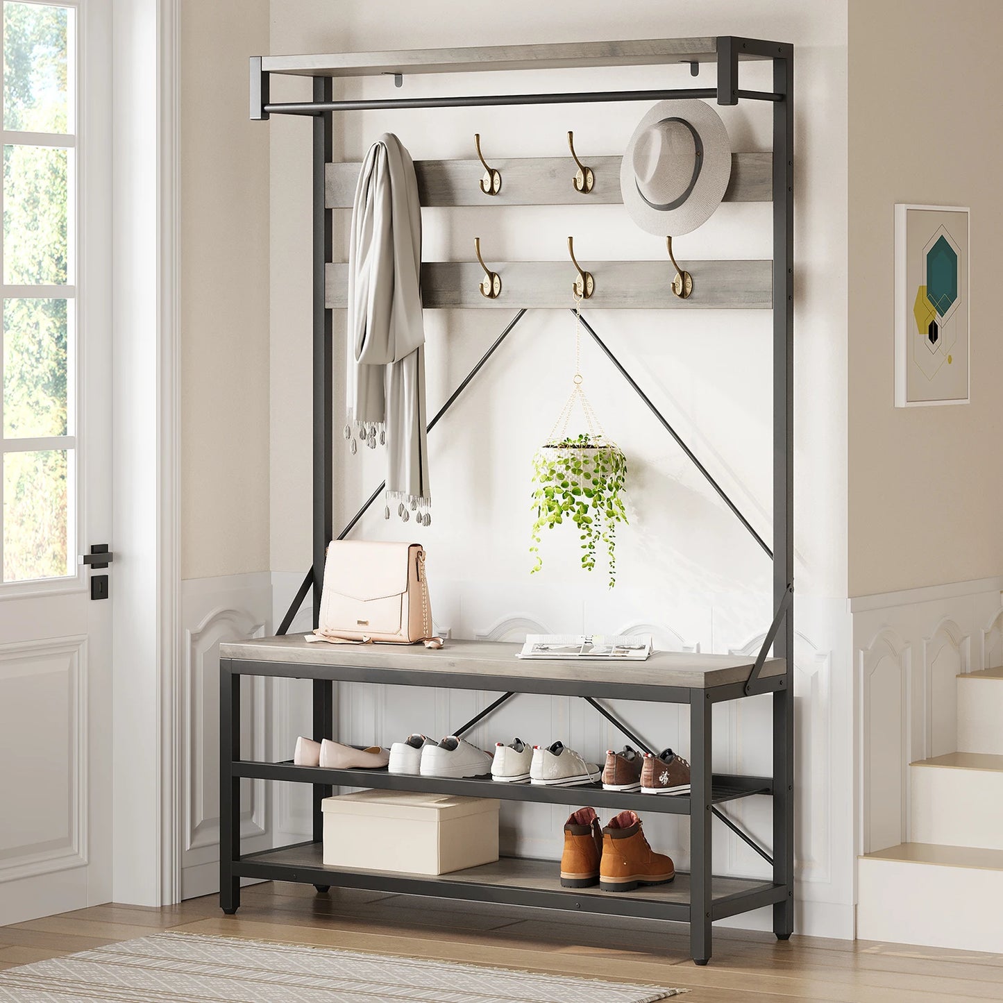 TWISTER.CK 5 In 1 Coat Rack With Shoe Bench Storage