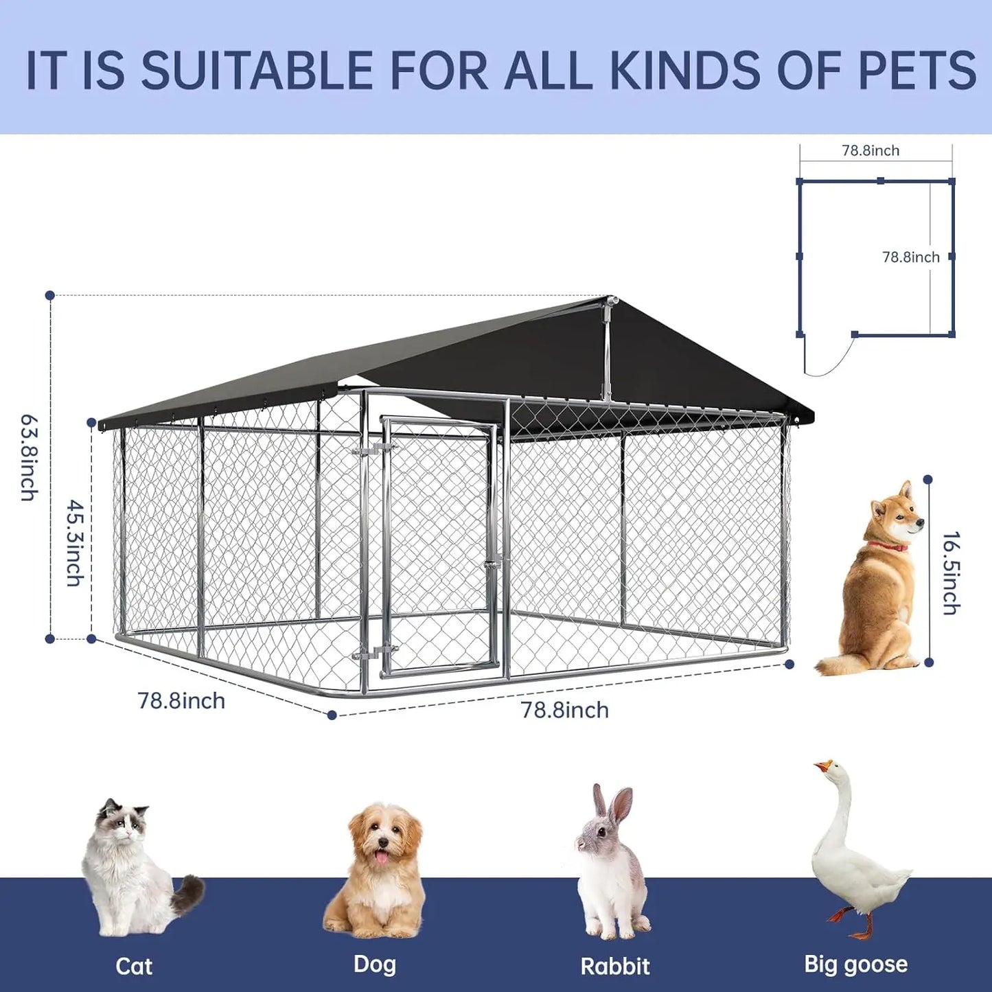 Heavy Duty Outdoor Dog Kennel With Secure Lock Steel Mesh