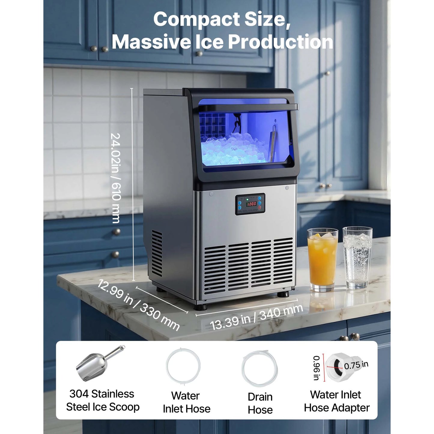 SucceBuy Commercial Ice Maker Machine 80lbs To 440lbs 24 Hours Stainless Steel