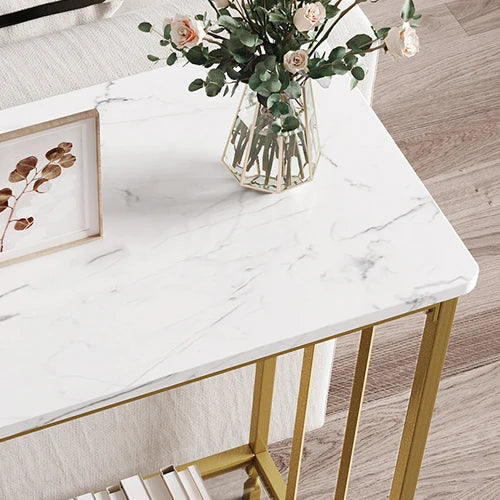 HobbyLane Console Table With Glass Shelf And Metal Frame For Hallway Living Room