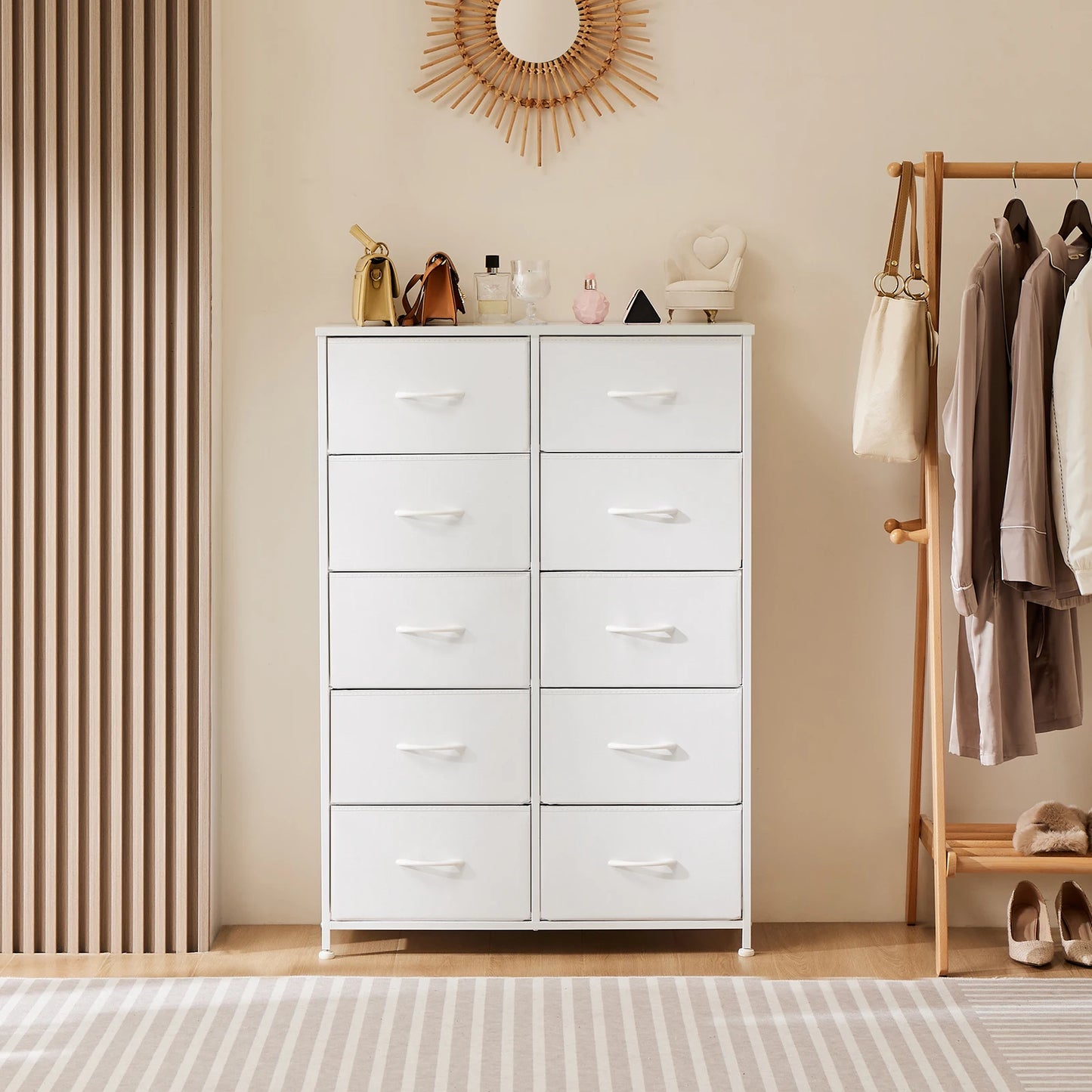 JHK Steel Frame Wardrobe With 10 Fabric Drawers