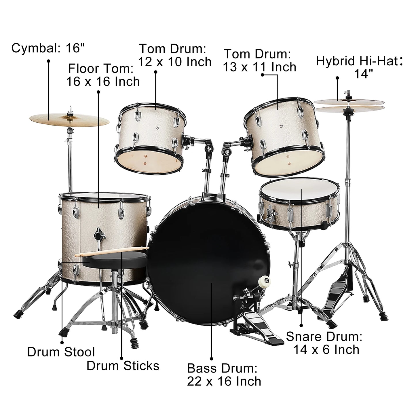 Adult 5 Piece Drum Set For Beginners And Players Ready To Play