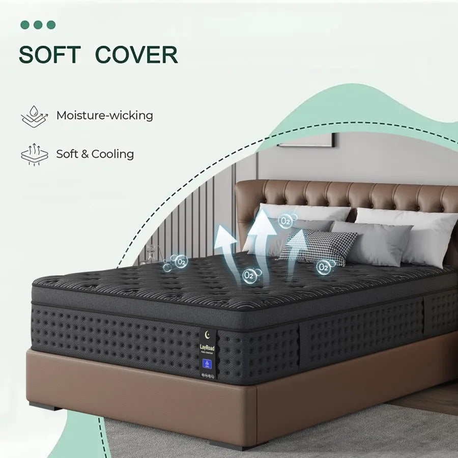 12inch Memory Foam Hybrid Mattress With Pocket Springs, Twin, Full, Queen, King, Sizes In A Box, Medium Firm, Mattresses For Support Comfort, Fiberglass-Free Suitable For Home Bedrooms, Hotels And Halls Of Residence