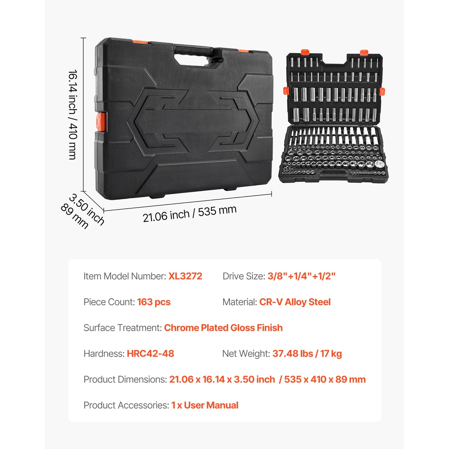 SucceBuy Socket Set 86 Pieces 3/8 1/4 1/2in Drive Socket and Ratchet Set SAE Metric Mechanic Tool Kit with Ratchet Wrench