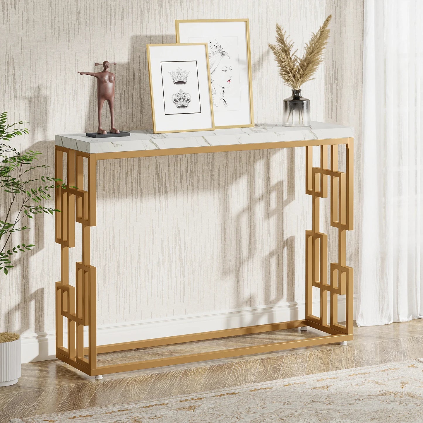 Tribesigns Console Table With Faux Marble Top For Entryway