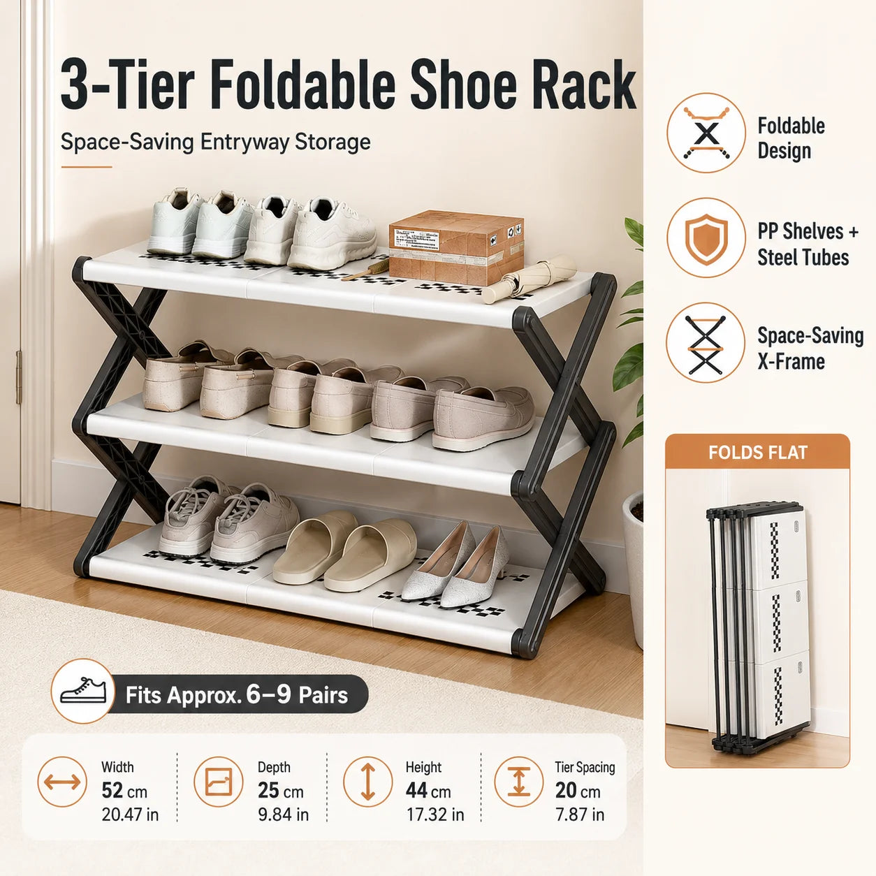 Joybos Foldable Entryway Shoe Rack With Stable X-Frame
