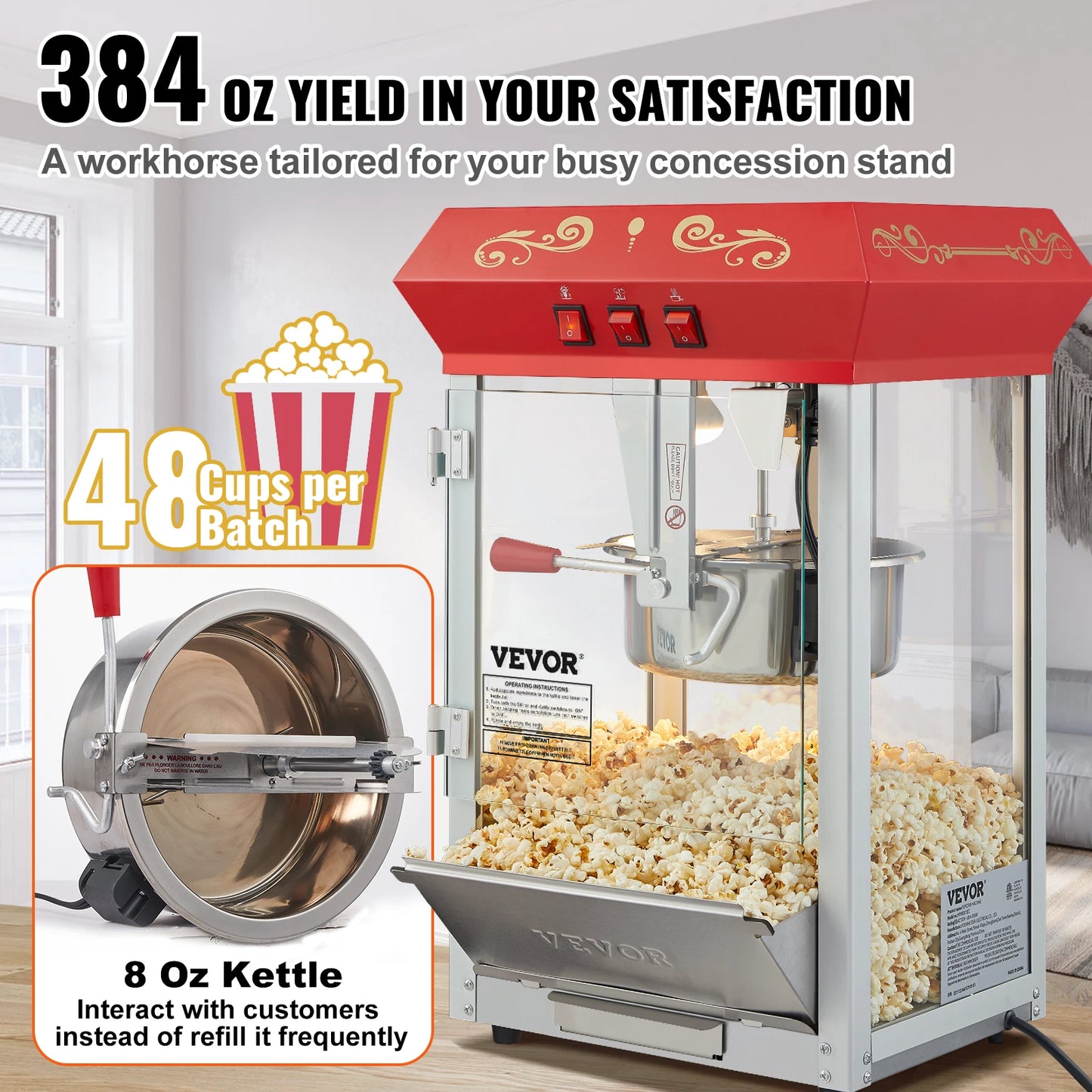 SucceBuy Commercial Popcorn Maker Automatic Popper Machine