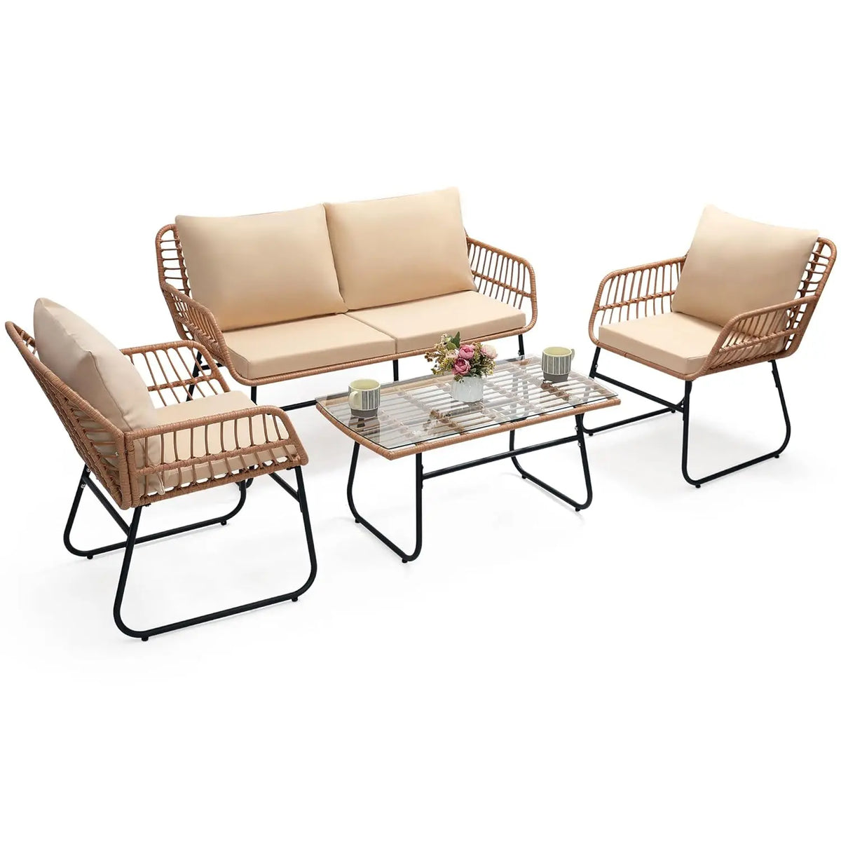 Modern Rattan Outdoor Patio Bistro Set With Sofa And Chairs