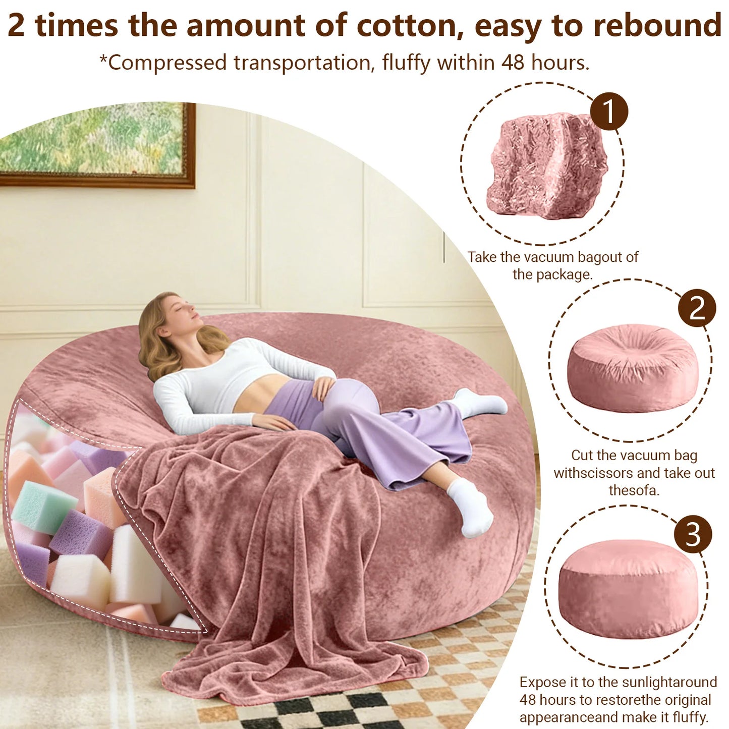 Memory Foam Beanbag Chair With Washable Flannel Cover For Reading