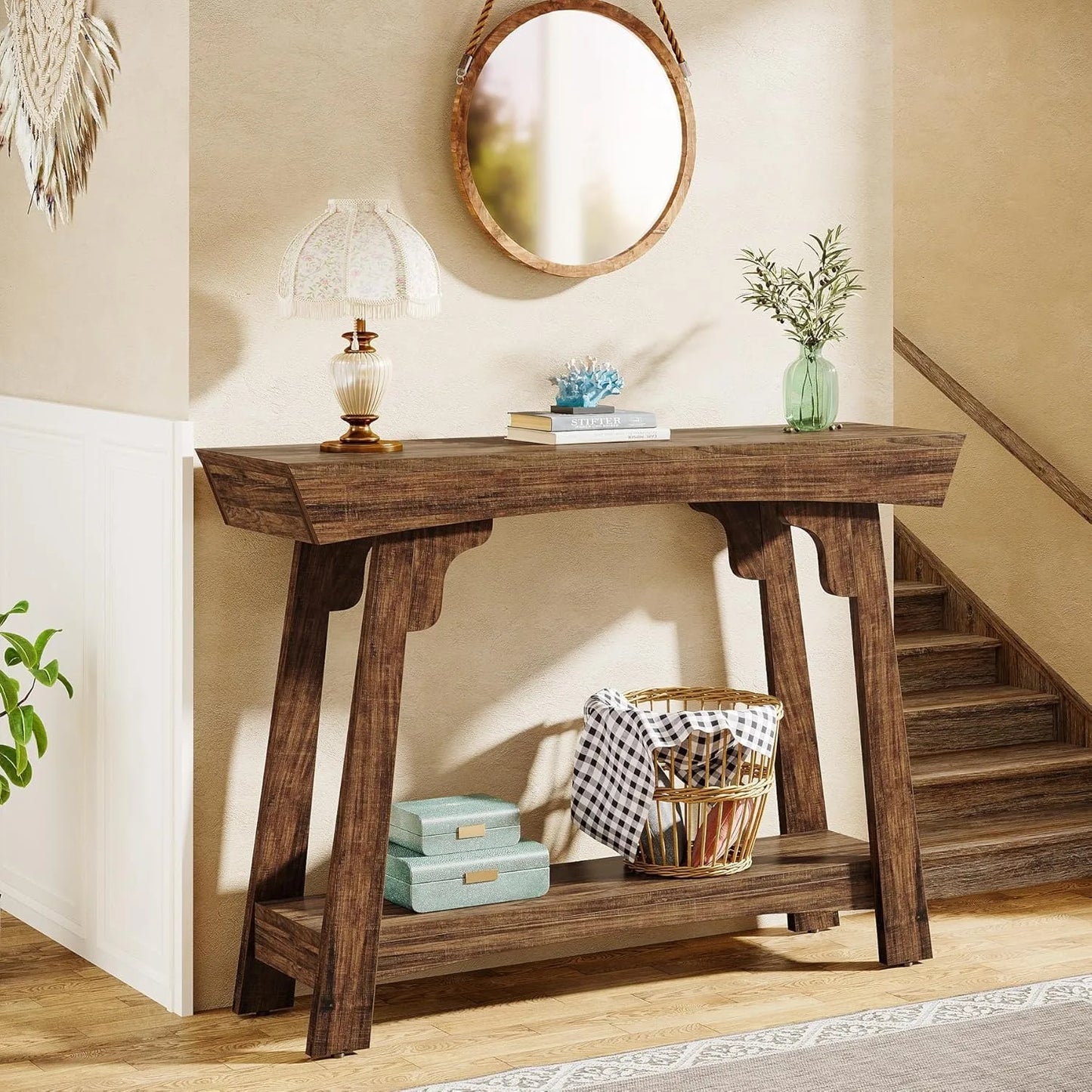Little Tree Farmhouse Console Table With Storage Two Tier Entryway